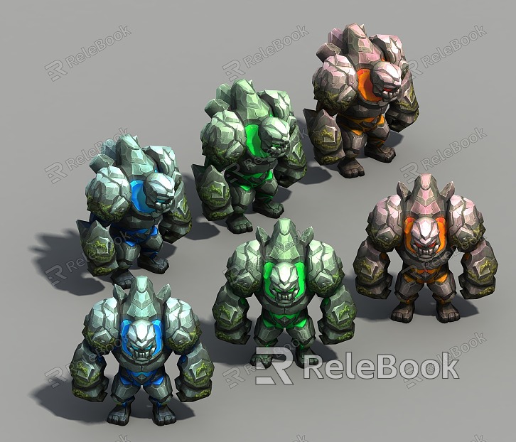 Three Shading Two Stone Man Stone Man Magma Monster Q Edition Cartoon Monster BOSS Pet Hand-painted Wind model