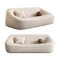 Modern Beige Fabric Sectional Sofa with Square Pillow and Round Decorative Ball