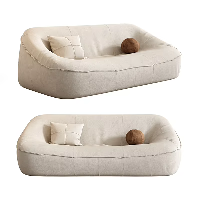 Modern Beige Fabric Sectional Sofa with Square Pillow and Round Decorative Ball 3d model