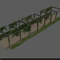 Long Pergola Structure With Climbing Vines Stone Pathway Lush Greenery And Wooden Bench