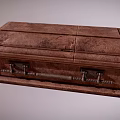 Classic Vintage Wooden Brown Coffin With Carved Details And Metal Handles Design