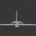 Modern Cable Stayed Bridge Structure With Steel Cables White Arch And Orange Walkway 3d model
