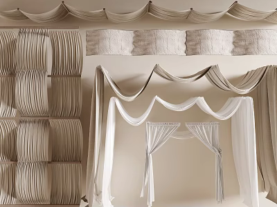 Elegant Ceiling Drapery Design With Soft Pleated Fabric And Hanging Decor Style 3d model