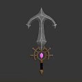 Fantasy Style Sword With Metallic Blade Curved Guard And Pink Gemstone Decoration