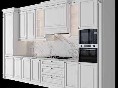 Sleek White Kitchen Cabinets With Marble Countertop And Modern Appliances 3d model