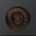 Metallic Brown Car Wheel Hub Design With Holes On Dark Background