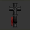 Industrial Style Metal Pipe Fittings With Red Valve And Various Shapes On Dark Background
