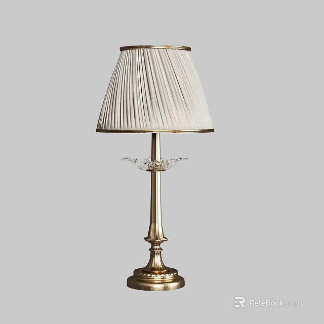 Elegant Table Lamp With White Pleated Lampshade And Golden Base Design 3d model