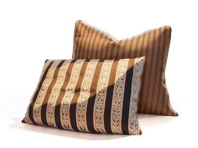 Decorative Striped Bed Pillows With Brown Black Patterns And Soft Textured Fabric 3d model