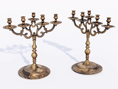 Two Vintage Brass Candelabra With Multiple Arms And Ornate Base Design 3d model