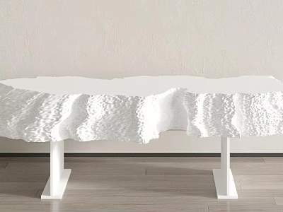 White Stool With Wave Like Texture White Legs Against Light Colored Wall And Wooden Floor 3d model