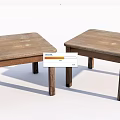 Two Light Brown Wooden Square Stools with Worn Surfaces and Simple Structure 3d model