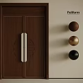 Solid Wood Security Door With Double Panel Design And Decorative Spheres 3d model