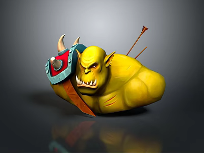 Game Movie Character Yellow Horned Warrior With Red Shield And Arrows 3d model