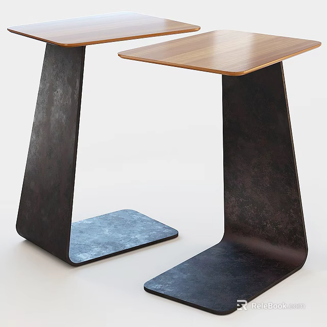 Modern Side Table With Wooden Top And Sleek Geometric Metal Base Design 3d model 