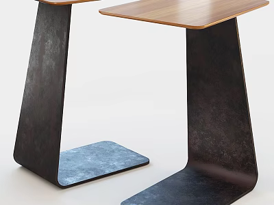 Modern Side Table With Wooden Top And Sleek Geometric Metal Base Design 3d model