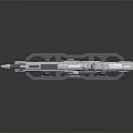 Futuristic Sci Fi Weapon Gun With Metallic Finish And Blue Accents On Display Stand
