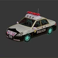 Detailed Miniature Police Car Model With Red Emergency Lights And Black White Color