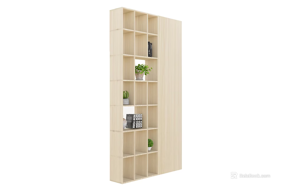 Wooden Shelf Unit With Multiple Compartments For Potted Plants And Books 3d model 
