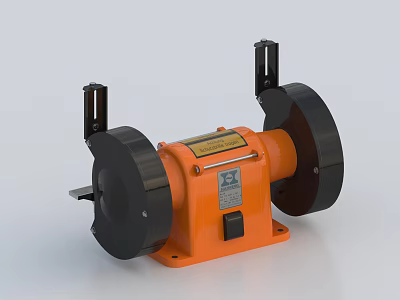 Orange Industrial Bench Grinder With Black Grinding Wheels Metal Base And On Off Switch 3d model