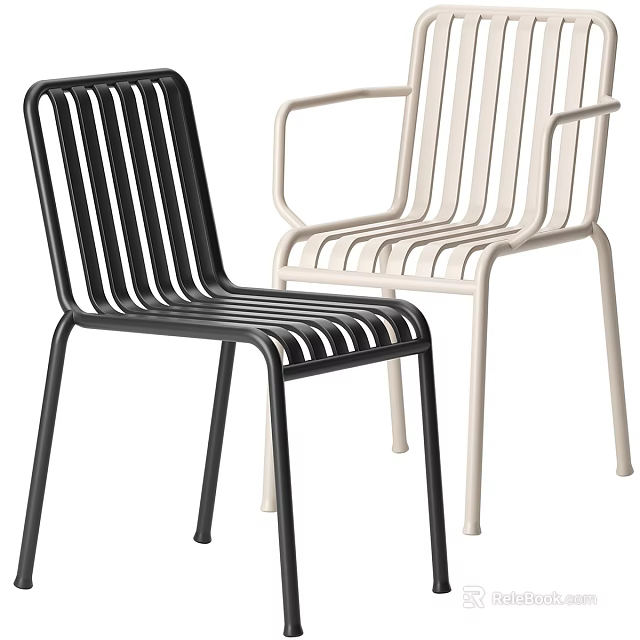 Modern Black And White Striped Metal Chairs With Armrests And Simple Design 3d model 