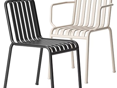 Modern Black And White Striped Metal Chairs With Armrests And Simple Design 3d model
