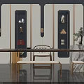 Chinese Style Tea Room Featuring Solid Wood Tea Table And Chairs With Display Cabinets 3d model