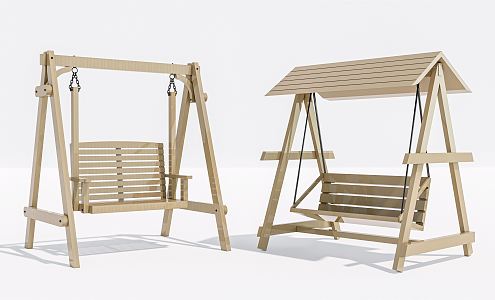 Modern Swing Chair Swing Combination Wooden Swing Outdoor Swing Hanging Chair 3d model