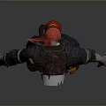 Zombie Firefighter Character With Tattered Uniform Red Helmet And Yellow Stripes