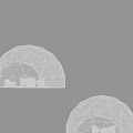 Two White Hemispherical Sculptures with Geometric Line Carving and Interior Sculptural Elements 3d model