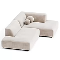 Modern Beige Fabric Sectional Sofa With Round Pillows And L shaped Design