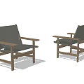 Two Leisure Chairs with Wooden Frame Gray Seat Cushions and Armrests Modern Design