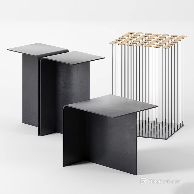 Modern Black Side Tables With Geometric Metal Frame And Sculptural Design Elements 3d model 