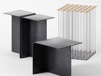 Modern Black Side Tables With Geometric Metal Frame And Sculptural Design Elements 3d model