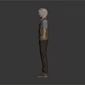 Man With Gray Hair Standing In Gray Shirt Green Vest Brown Pants Shoes Arms Outstretched