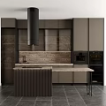 Modern Kitchen Interior Design With Sleek Island Counter And Dark Wood Cabinets