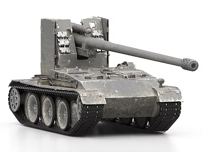 Realistic Military Tank Model With Armored Body Long Cannon And Tracked Wheels 3d model