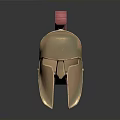 Ancient Bronze Weapon Helmet Featuring Polished Gold Surface And Red Crest Decoration