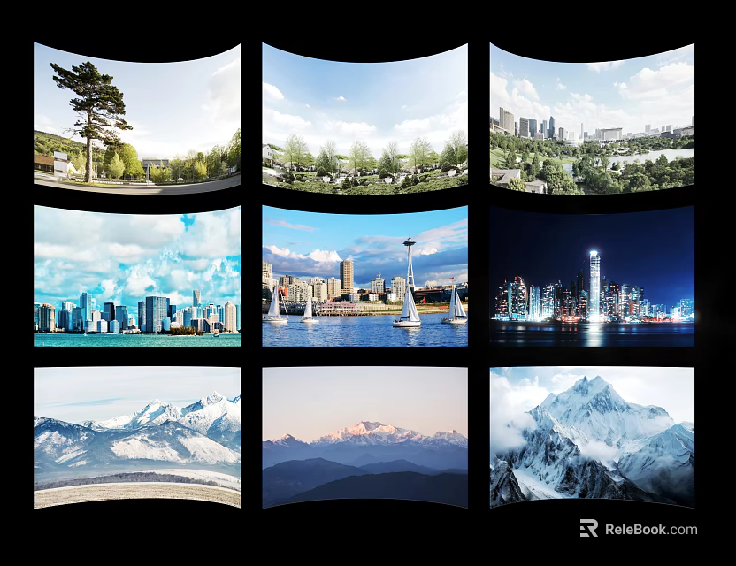 Diverse Scenic Views Featuring Natural Landscapes Urban Skylines And Snowy Mountains 3d model 