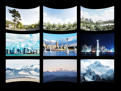 Diverse Scenic Views Featuring Natural Landscapes Urban Skylines And Snowy Mountains 3d model