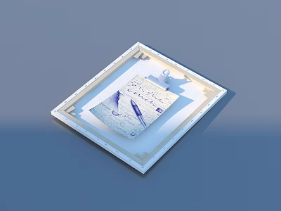 White Square Tray with Papers and Pen for Daily Household Use 3d model