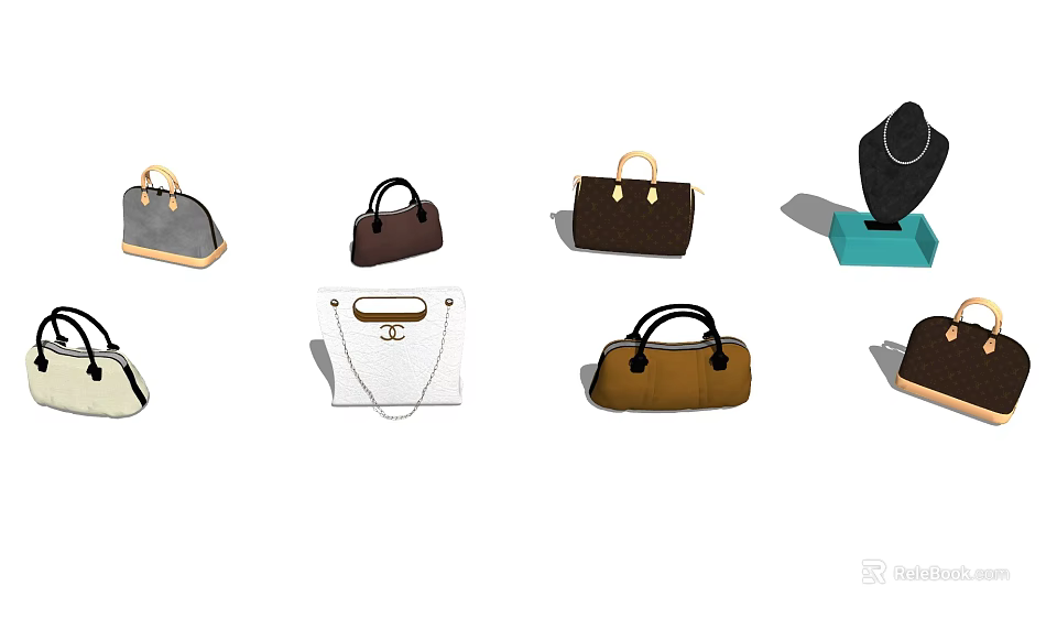 Various Stylish Handbags In Different Colors And Classic Designs 3d model 