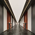 Elegant Hotel Corridor With Long Passage Ceiling Lights And Wooden Wall Panels