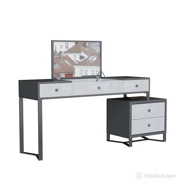 Modern Stylish Dressing Table With Mirror Drawers And Matching Side Cabinet 3d model