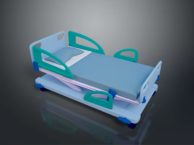 Blue And Green Hospital Bed With Side Rails And Mobile Wheels For Medical Use 3d model