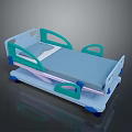 Blue And Green Hospital Bed With Side Rails And Mobile Wheels For Medical Use