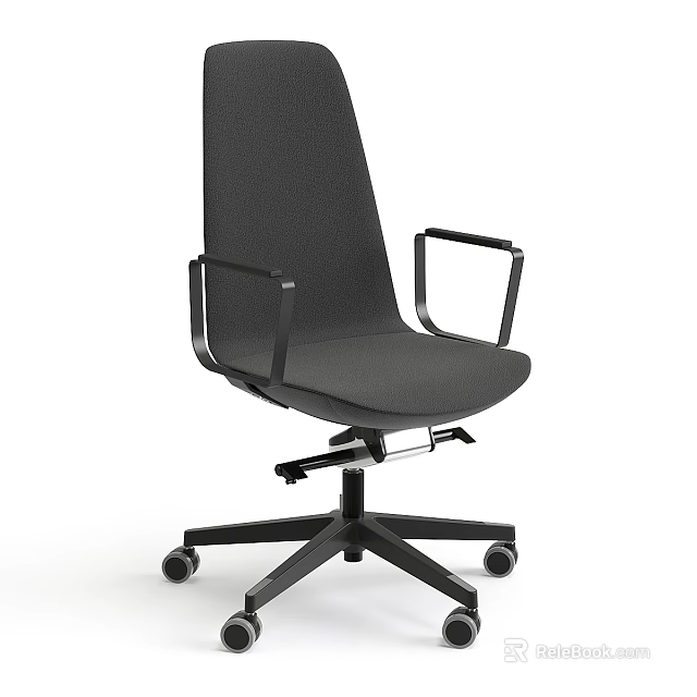 Modern Office Desk And Chair Set With Black Armrests Five Star Base And Wheels 3d model 