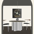 Modern dining table round dining table and chair combination 3d model