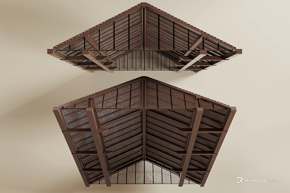 Wooden Slatted Triangle Grille Ceiling Design For Modern Interior Space 3d model