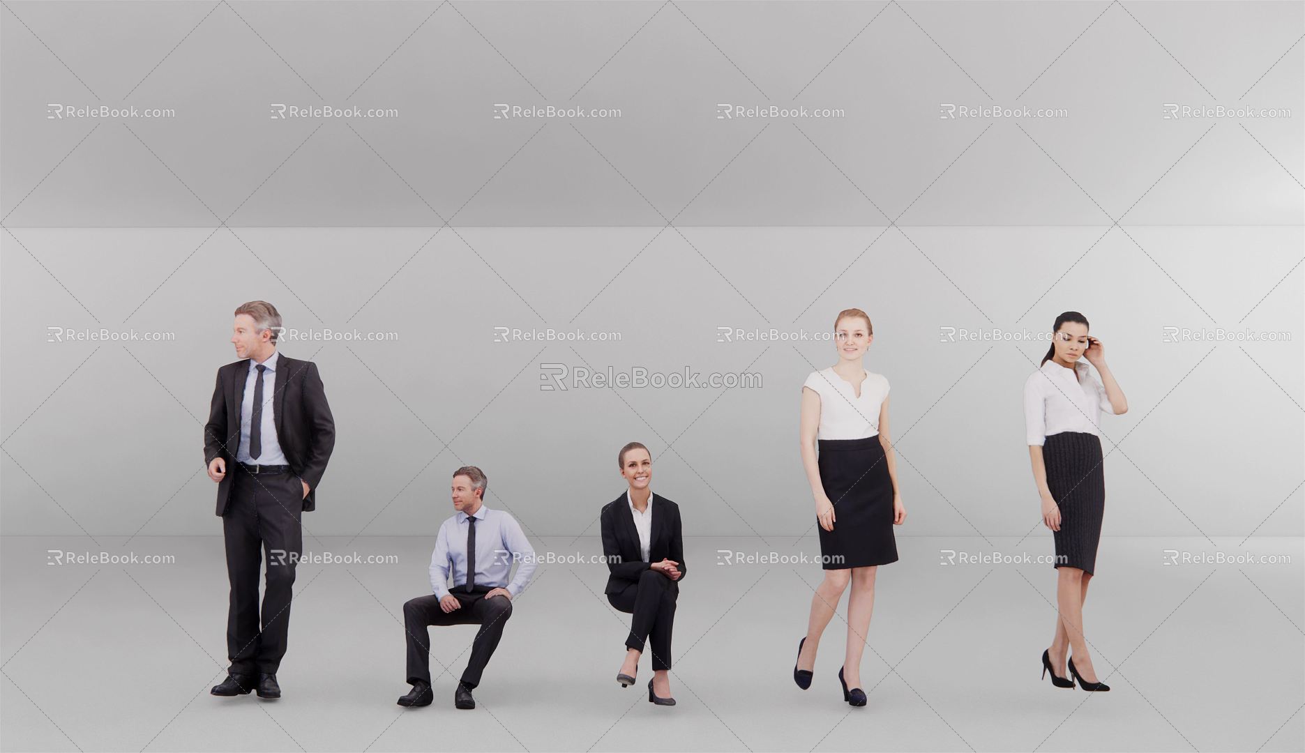 Modern multi-person business office figure standing posture figure sitting posture figure model